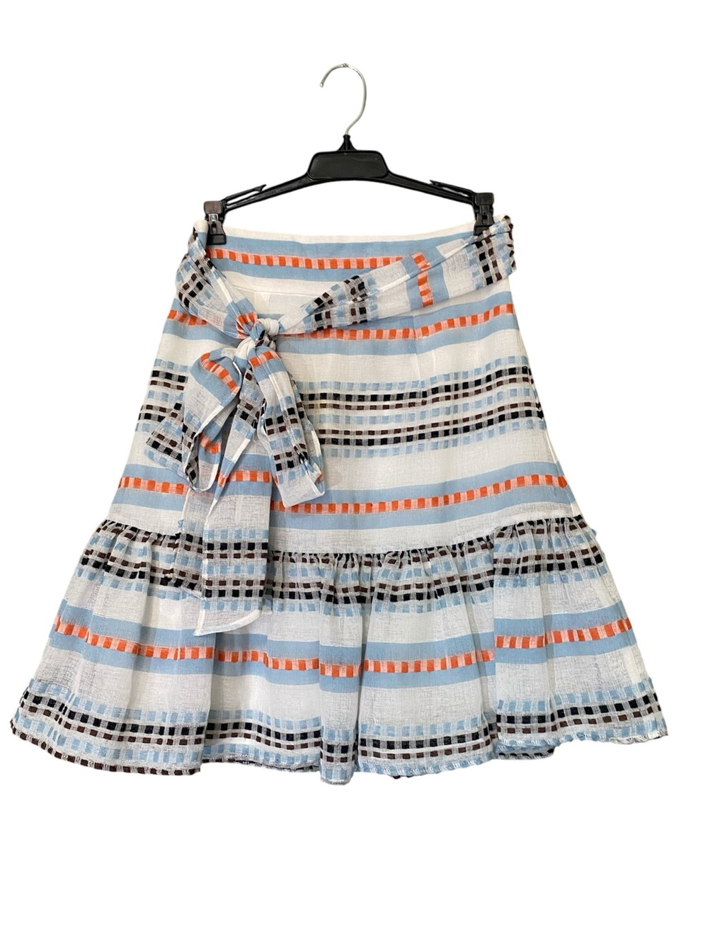 Anthro Stiched Ruffle Tie Waist A-Line Skirt